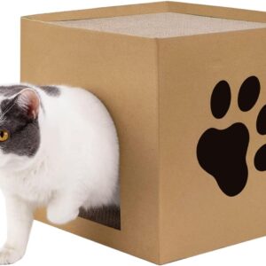 septillar Cat Cardboard Scratcher, Cat Cardboard House with Scratch Pads Cat Box Cat Bed for Indoor, Hideout for Cat Rabbit Bunny Small Animals (30x30x30cm)