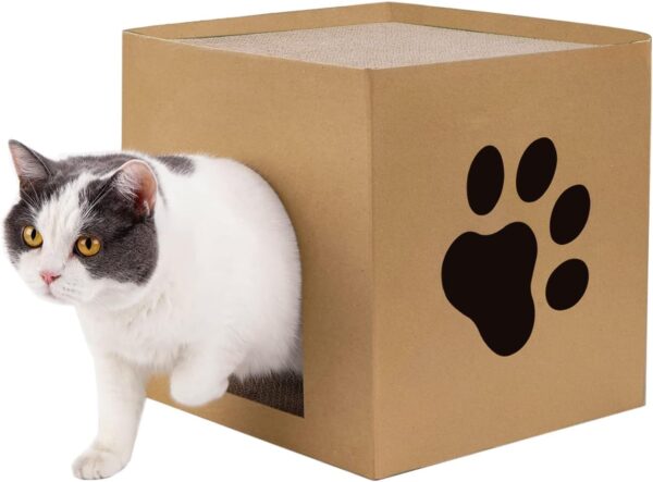 septillar Cat Cardboard Scratcher, Cat Cardboard House with Scratch Pads Cat Box Cat Bed for Indoor, Hideout for Cat Rabbit Bunny Small Animals (30x30x30cm)