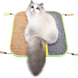 shimytop Cat Scratcher Pad, New Natural Sisal Cat Toys Scratching Mat Horizontal Floor Cat Scratch Board for Indoor Cats Grinding Claws Nails Furniture Protector for Couch Sofas Rug 45x45 cm +Gift