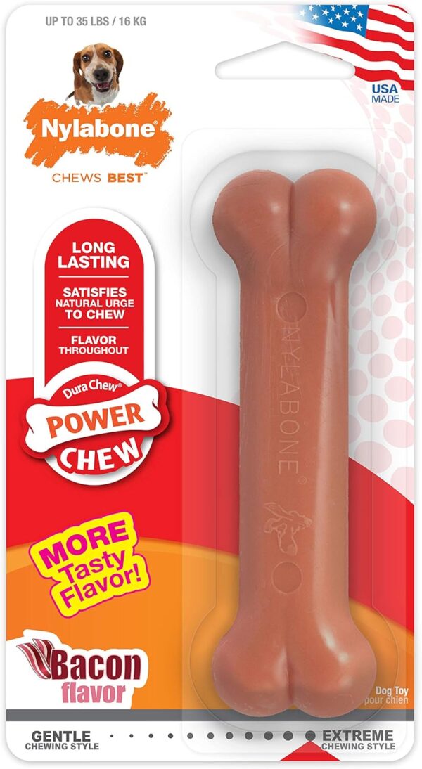 Nylabone Dura Chew Extreme Tough Dog Chew Toy Bone, Bacon Flavour, M, for Dogs Up to 16 kg