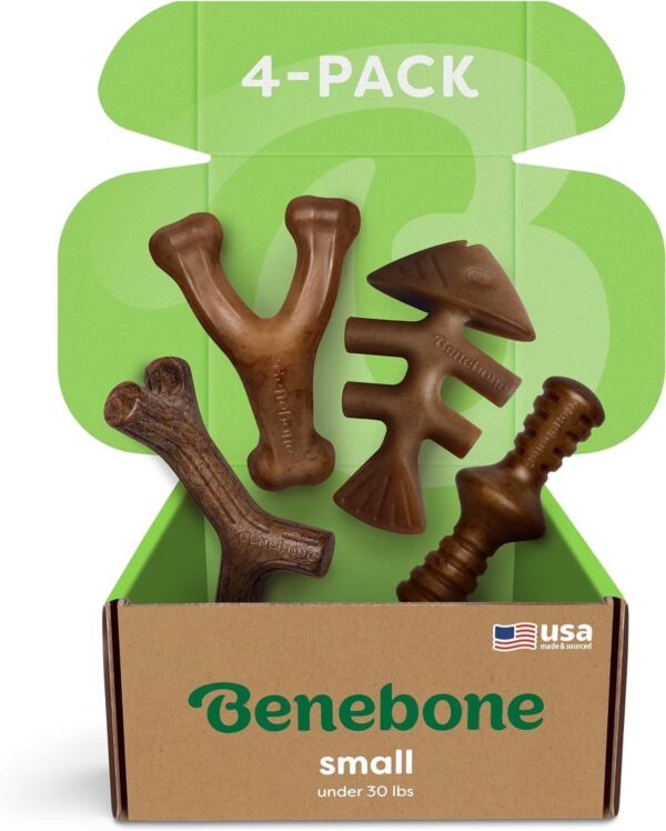 Benebone Indestructible Dog Chew Toy Gift Box for Aggressive Chewers with Wishbone, Fishbone, Stick & Zaggler, Long Lasting Boredom Breakers, 100% Real Flavours, For Small Dogs, Made in the USA.