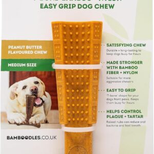 Bamboodles Peanut Butter T-Bone Dog Chew Toy - Medium