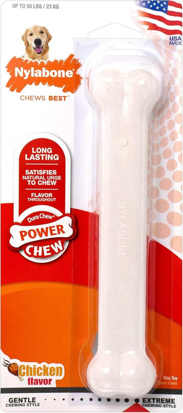 Nylabone Dura Chew Extreme Tough Dog Chew Toy Bone, Chicken Flavour, L, for Dogs Up to 23 kg