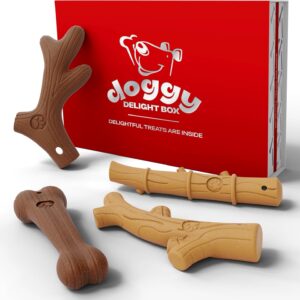 Design Shed Dog Chew Toys 4 Piece, Wood Sawdust Durable Dog Chew Toy Bone For Aggressive Chewers With Real Beef And Bacon Flavor, Bones For all Small to Medium dog Breed