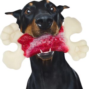 Zinbo Dog Toys for Aggressive Chewers, Dog Toys for Large Dogs, Indestructible Dog Bones for Aggressive Chewers, Tough and Durable Dog Chew Toy, Real Bacon & Beef Flavors (Large, Beef)