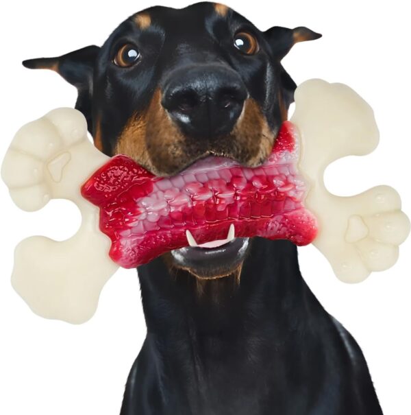 Zinbo Dog Toys for Aggressive Chewers, Dog Toys for Large Dogs, Indestructible Dog Bones for Aggressive Chewers, Tough and Durable Dog Chew Toy, Real Bacon & Beef Flavors (Large, Beef)