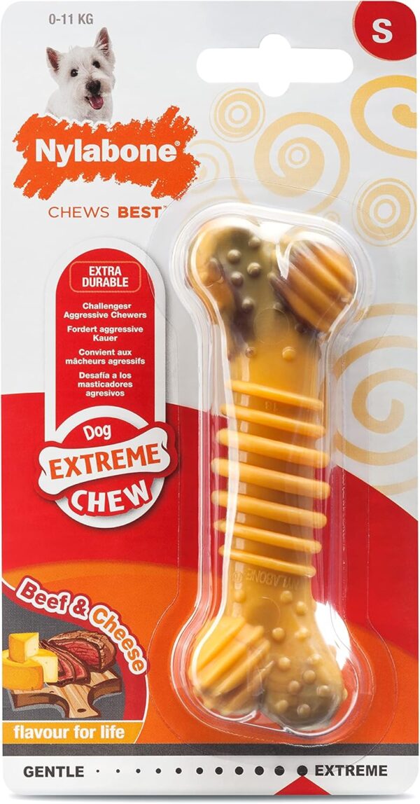 Nylabone Extreme Tough Dog Chew Toy Bone, Durable, Cleans Teeth, Beef & Cheese, Small, for Dogs Up to 11 kg