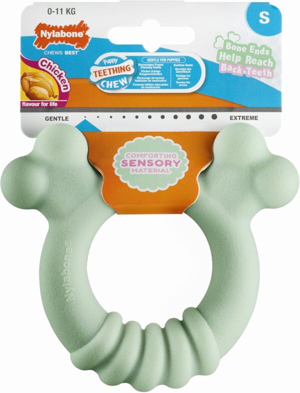 Nylabone Sensory Material Puppy Teething Ring Chew Toy, Chicken Flavour, Small/Regular - for Puppies up to 11kg