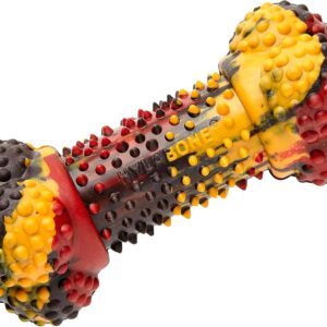 Nylabone Strong Tough Durable Rubber Dog Chew Toy Bone, Bacon Cheeseburger Flavour, Small, for dogs up to 11kg