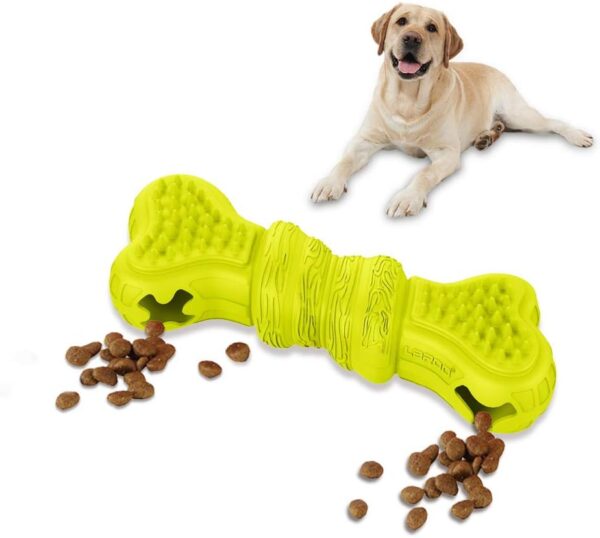 LaRoo Interactive Dog Toy, Pets Dog Snack Dispenser Interactive Dog Toy Dog Treat Dispensing Yummy Bone Feeder Toy Dog Chew Toy (16cm Bone Green)