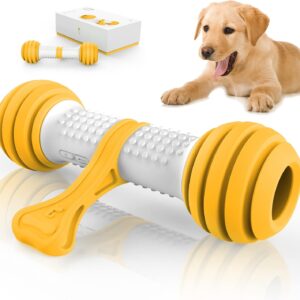 PETGEEK Interactive Dog Bone Toy, Automatic Dog Chase Toy, Electronic Dog Toys for Medium/Large Dog Boredom USB Rechargeable Safe Material PC & TPU，Yellow Color