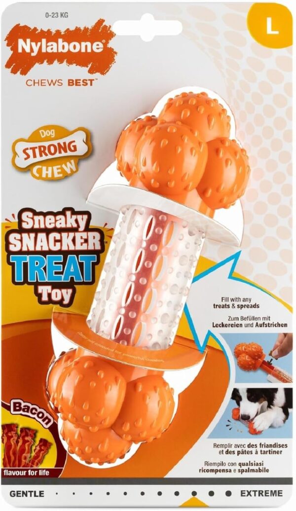 Nylabone Strong Chewers Tough Nylon Dog Sneaky Snacker Treat Dispenser Chew Toy, Durable, Boredom Breaker, Cleans Teeth, Stuffable, Bacon Flavour, Large, For Dogs 0-23kg