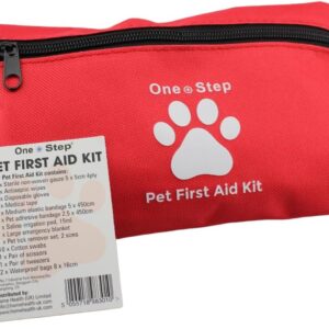 One Step Pet Travel First Aid Kit, Includes 28 Premium Items, Tick Remover, Syringe, Bandages, Wipes, Travel Sized First Aid For Dogs, Cats and all Other Pets