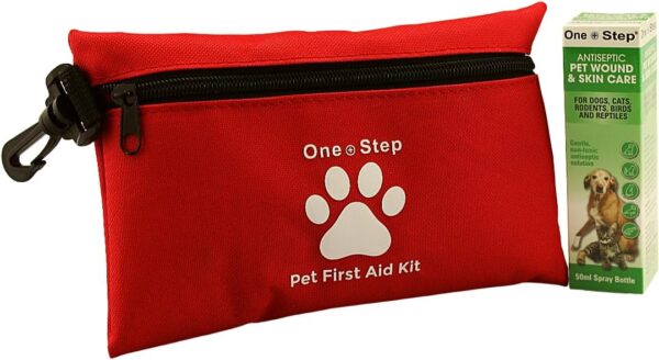 One Step Pet Travel First Aid Kit, includes 29 Premium Items, Antiseptic Spray, Tick Remover, Syringe, Bandages, Wipes, Travel Sized First Aid for Dogs, Cats and all Other Pets