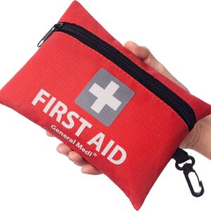 General Medi Mini First Aid Kit, 92 Pieces Small First Aid Kit - Includes Emergency Foil Blanket, Scissors for Travel, Home, Office, Vehicle, Camping, Workplace & Outdoor (Red)