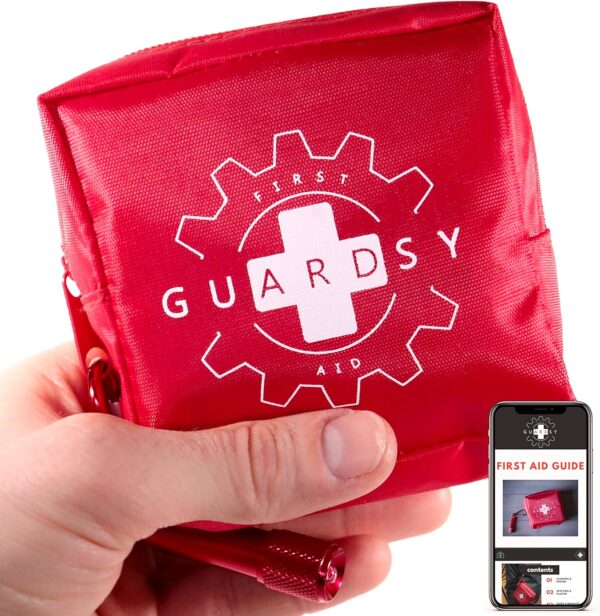 Guardsy Mini First Aid Kit | Compact Small Medical Emergency Survival Kit perfect for Car, Travel, Hiking, Camping, Outdoor, Cycling, Running, Home, Vehicle, Sports. With Digital First Aid Guide app