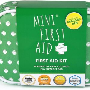 Mini First Aid Kit - 74 Items Kids First Aid Kit Includes Plasters, Bandages, Scissors, Tweezers & Burn Gel – for Car, Home, Office, Travel & Camping - Ideal for Babies & Kids – As Seen on Dragons Den