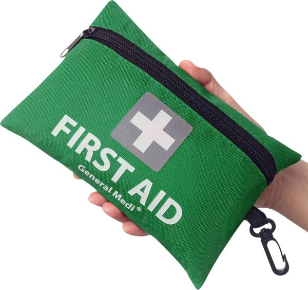 General Medi Mini First Aid Kit, 92 Pieces Small First Aid Kit - includes Emergency Foil Blanket, Scissors for Travel, Home, Office, Vehicle, Camping, Workplace & Outdoor (Green)