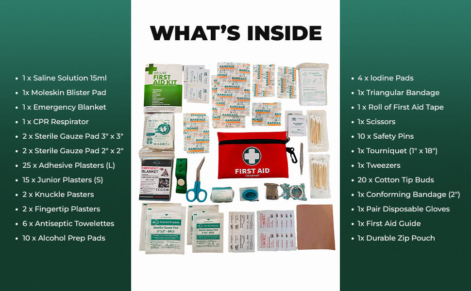 First Aid Kit contents list and image