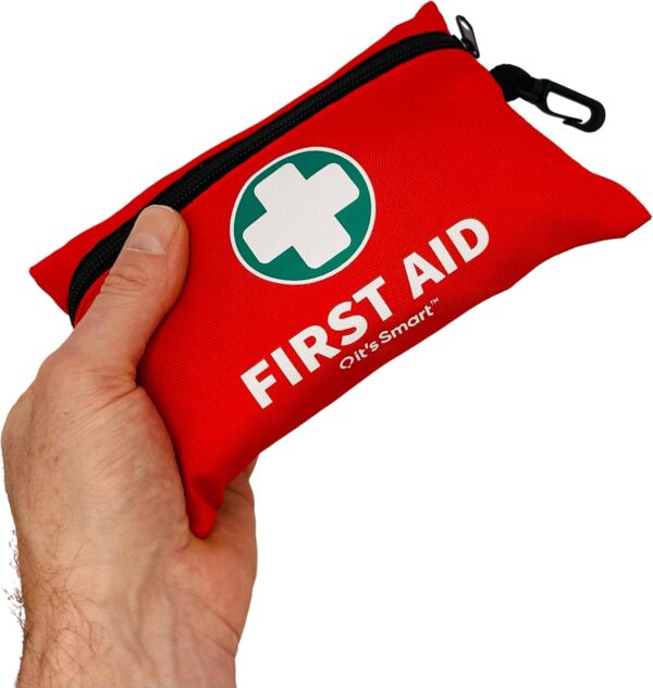 it's Smart Compact First Aid Kit 110 pieces - Best for Travel Essentials, Hiking, Home, Camping and Car - includes Emergency Blanket, Plasters, Bandages, Eyewash and Other First Aid Essentials - Red