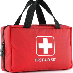 220 Piece First Aid Kit, Includes Emergency Foil Blanket, Scissors and Bandage, for Car, Travel, Home, Workplace, Camping, Hiking,Outdoor and Sports（Red）