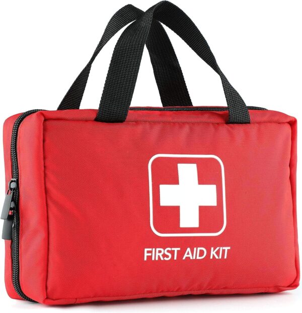 220 Piece First Aid Kit, Includes Emergency Foil Blanket, Scissors and Bandage, for Car, Travel, Home, Workplace, Camping, Hiking,Outdoor and Sports（Red）