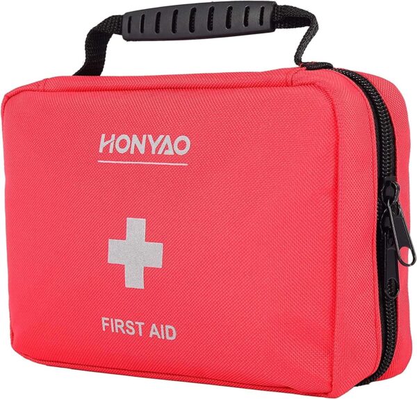 HONYAO® First Aid Kit 220 Pcs, First Aid Bag with Premium Waterproof Nylon Shell, Medical Kit for Home Workplace Car School Outdoor Camping, Includes Plasters, Cold Pack, Emergency Blanket etc. Red