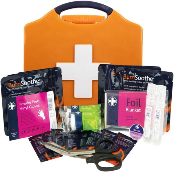 BurnSoothe Burn First Aid Kit In Orange Compact Aura Box First Aid Emergency Burn Kit - Modern Comprehensive Burns Kit. Ideal For Smaller Work Environments (Box Size: 20.5cmh X 20cmw X 6.5cmd)