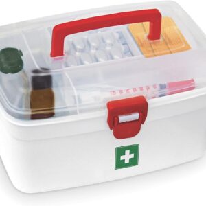 Milton Medical Box, First Aid Empty Medicine Storage Box | Organizer | Attached Handle | Family Emergency Kit | Detachable Tray | Easily Accessible with a Transparent Lockable Lid | White