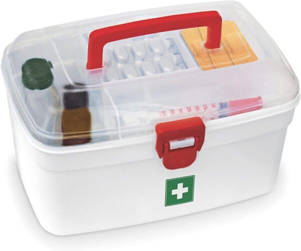 Milton Medical Box, First Aid Empty Medicine Storage Box | Organizer | Attached Handle | Family Emergency Kit | Detachable Tray | Easily Accessible with a Transparent Lockable Lid | White