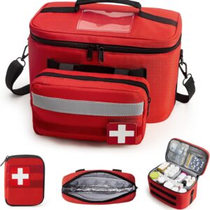 CITYCHASE Medicine Organizer Bag, Emergency First Aid Kit, Empty Medical Storage Bag Refill, First Aid Bag Carry Adjustable Shoulder Strap, Travel 1st Aid Kit, Home Medication Responder Case Red