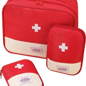 3 Pcs First Aid Bag Empty,First Aid Kit Bags Portable Travel Empty Medicine Bags 3 Size Waterproof Oxford Fabric Material Medical Storage Bag for Traveling Camping Home Hiking Survival Kit(Red)