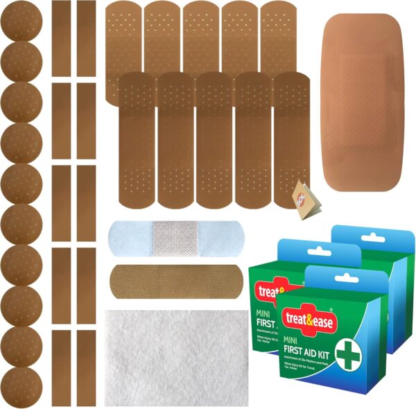3pk Mini First Aid Kits | Mini First Aid Kit Travel, Backpacking, School | Easy to Store or Carry Car First Aid Kit UK | Travel First Aid Kit Refill UK | Plasters for First Aid Kit Car + SOL Stickers