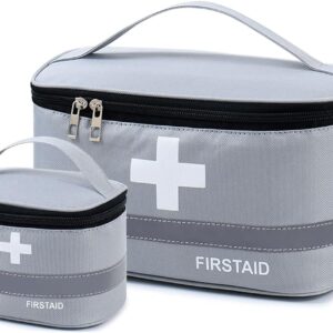 CECOMBINE 2Pcs First Aid Kit Bags, Portable Empty Medicine Bags Family First Aid Organiser Box, Medical Medicine Bags for Outdoor, Travel, Camping, Work (Grey)