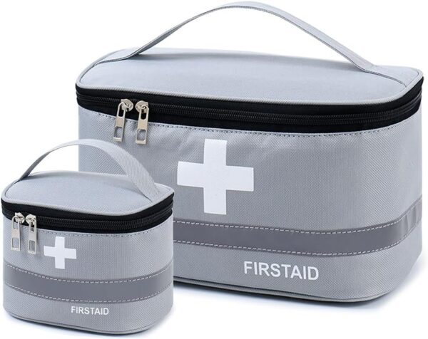 CECOMBINE 2Pcs First Aid Kit Bags, Portable Empty Medicine Bags Family First Aid Organiser Box, Medical Medicine Bags for Outdoor, Travel, Camping, Work (Grey)