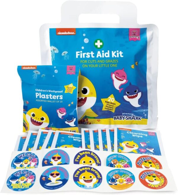 Reliance Medical - Baby Shark First Aid Kit - Small Children Mini Kits in Foil Pouch - Home Car Travel Equipment Essentials for Childrens Health and Safety - Childrens First Aid Kit For Cuts & Graze