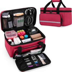 CURMIO Small First Aid Bag Empty, Family First Aid Kit Case, Medicine Storage Organiser Box for Home and Travel, Red(Patent Pending)