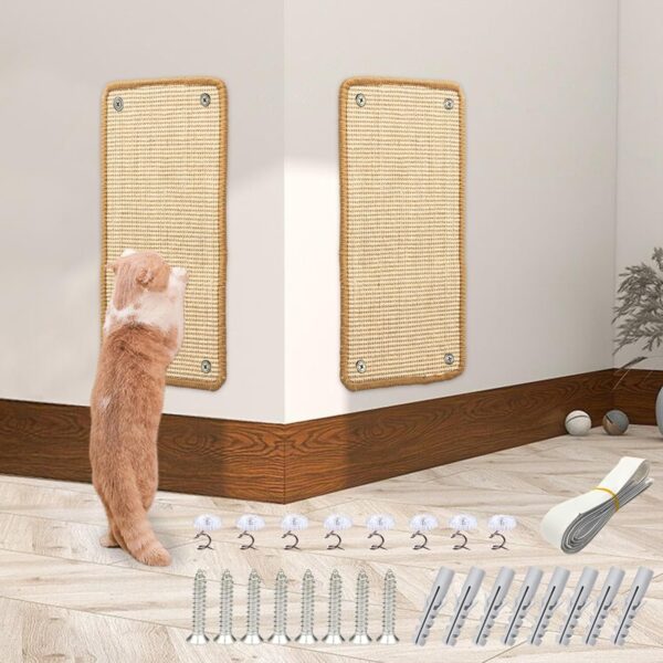 2 Pieces Cat Scratcher Mat Sisal Cat Scratching Pad Scratch Mat for Cat with Adhesive Loop Tape Cat Scratch Pad Rug 50 × 25 CM(Beige)