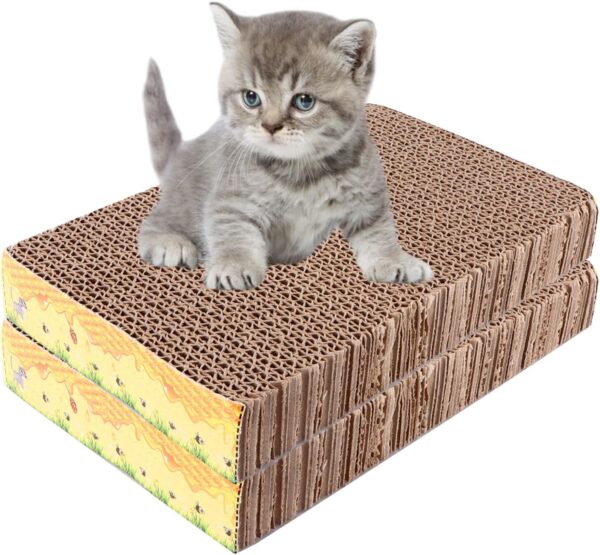 2Pcs Cat Scratching Board, 44.5 * 21 * 4cm Corrugated Paper Cat Scratcher Double-Sided Usability Scratching Board for Indoor Cats Durable won’t Hurt Cat’s Claws