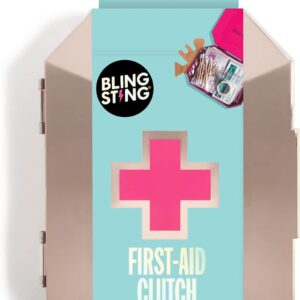 BLINGSTING First AID KIT - Rose Gold Clutch with 75 Essential Medical Supplies, Mini Compact Safety Emergency Case for Tra.