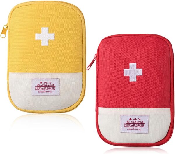 CPJ 2 Pieces Travel Mini First Aid Pouch,Travel Essentials,First Aid Kit,Camping Accessories,Hiking Accessories,Portable Mini First Aid Kit,Medical Kits Empty Bag(Red + Yellow)