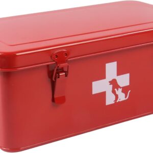 Ctomche First Aid Storage Box Dog Medicine Container Box, Medicine Storage Chest with Lid,Vintage Medicine Storage Organizer for Dog Medicine Storage Bins with Compartments,7.6L