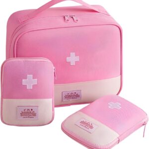 DAJASD 3PCS First Aid Bag Empty, Waterproof Medicine Storage Bag with Compartments, 3 Size Small First Aid Pouch Bag, Portable Medical Organizer Bag for Travel Home Camping Hiking Outdoor Indoor-Pink