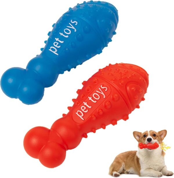 Fadcaer 2Pcs Squeaky Vinyl Dog Toy,Interactive Dog Chew Toy,Puppy Teething Toys Pet Training Toys for Puppy Small Dogs,Puzzle Dogs Toys for Boredom,Stick Bone for Dog Teeth Cleaning