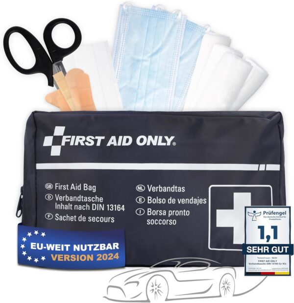 First Aid Only kit for car, KFZ DIN 13164, Blue, P-10019, Black