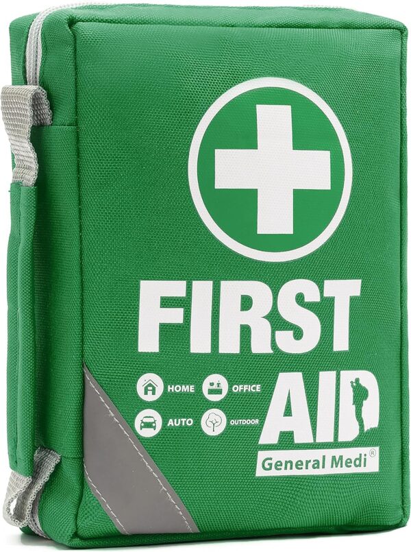 General Medi First Aid Kit -Compact First Aid Bag(175 Piece) - Reflective Bag Design- Includes 2 x Eyewash,Instant Cold Pack,Emergency Blanket for Home, Office, Vehicle,Camping, Workplace & Outdoor