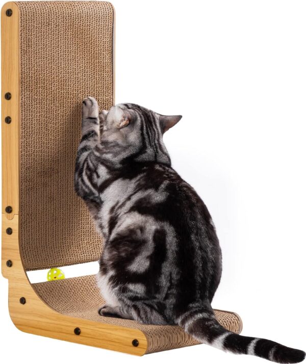 L Shape Cat Scratcher, Poils bebe Cat Scratchers for Indoor Cats, Protecting Furniture Cat Scratch Pad, Cardboard Cat Scratching with Ball Toy, Catnip, 26.8 inches, Large