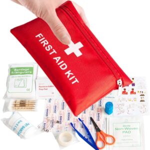 Mini First Aid Kit,108 PCS Small First Aid Kit Medical First Aid Kit Travel Size Includes Bandage Tablets Cotton Swabs First Aid Guid for Travel Home Cycling Hiking Camping Survival