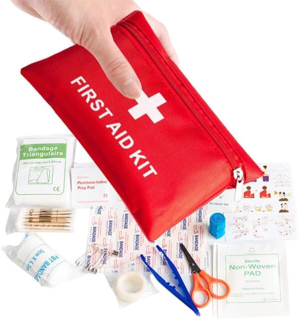 Mini First Aid Kit,108 PCS Small First Aid Kit Medical First Aid Kit Travel Size Includes Bandage Tablets Cotton Swabs First Aid Guid for Travel Home Cycling Hiking Camping Survival