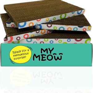 MyMeow 4 x Cat Scratching Boards in a Cardboard Box Designed for Cat Scratcher Pads, Ideal for Adult Cats and Kittens, Recyclable and Eco-Friendly